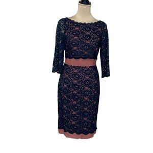 Boden Luxurious Lace Lovers Midi Dress in Navy and Terracotta